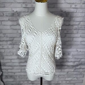 Vintage White Crochet Women Beach Cold Shoulder Top